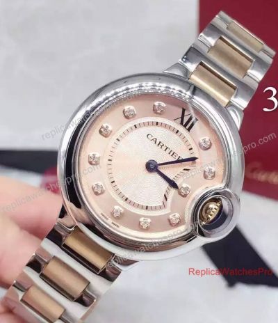 Copy Cartier Ballon Bleu De 2-Tone Rose Gold 33mm Champagne gold Face Women Watch